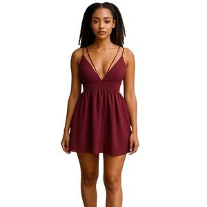 Lulu's Dress Womens Size Small Burgundy Dance‎ & Marvel Skater Chiffon Mini NWT